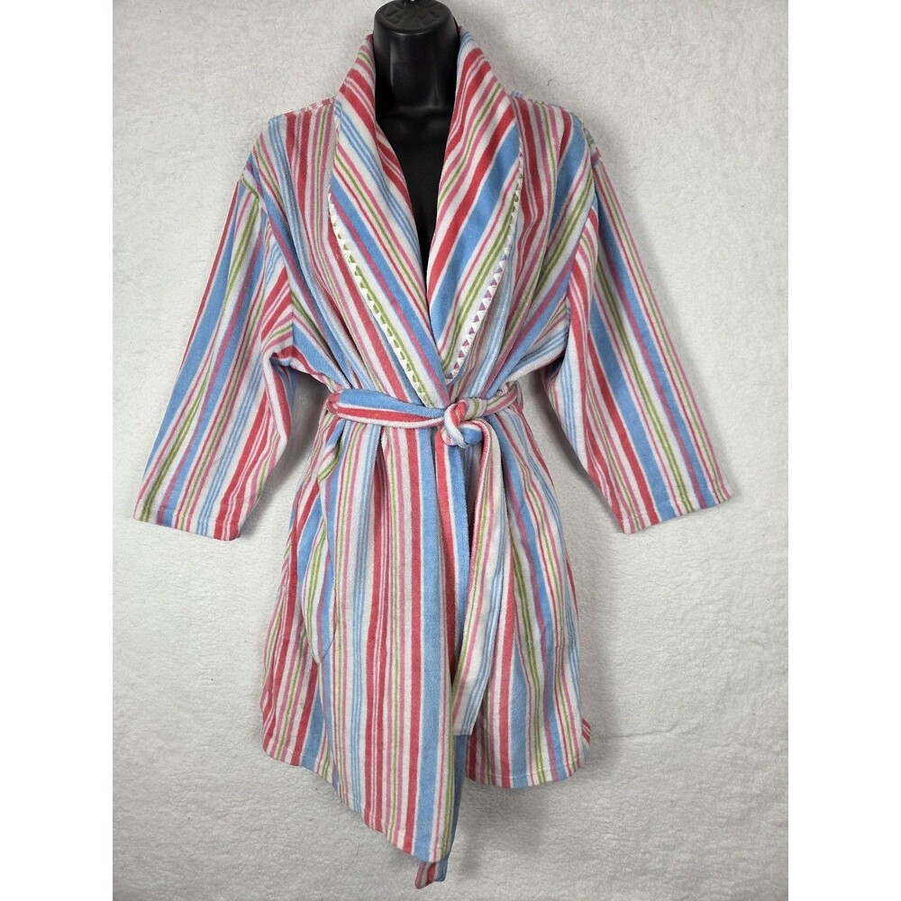 Adonna‎ Plush Fleece Robe XL Stripe Belted Cozy Lounge Warm Colorful W/ Pockets